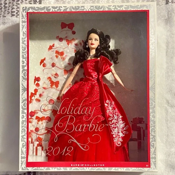 2012 Holiday Barbie Collector Doll Brown Black Brunette Hair Red Dress W3538 NEW